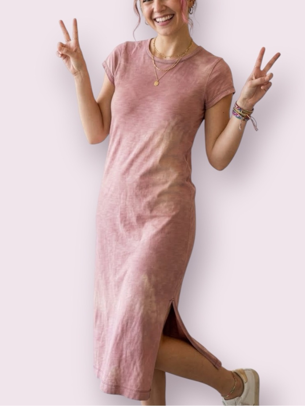 Madewell Long Midi Tee Shirt Dress Pink Mineral Wash Size Medium